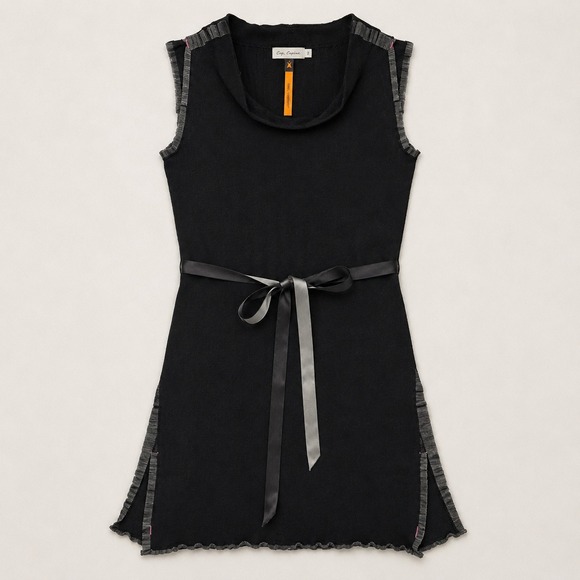 Cop Copine Dresses & Skirts - Vtg Y2K Cop Copine Black Ribbed Knit Cowl Neck Dress Coquette Minimalist